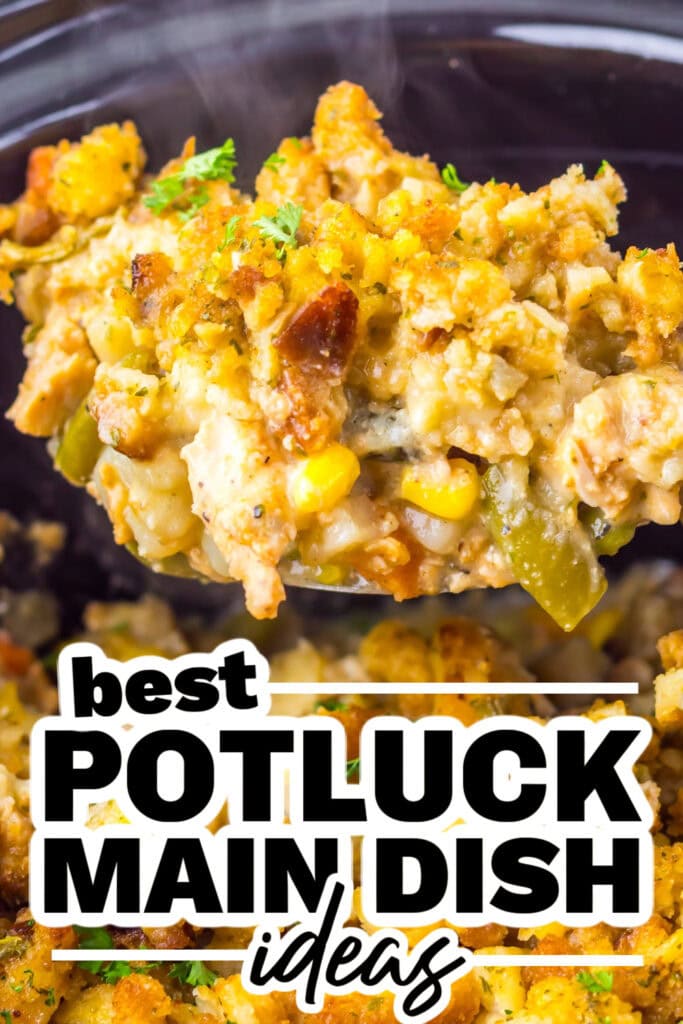 potluck main dish ideas - Slow Cooker Turkey Pot Pie with Stuffing Topping