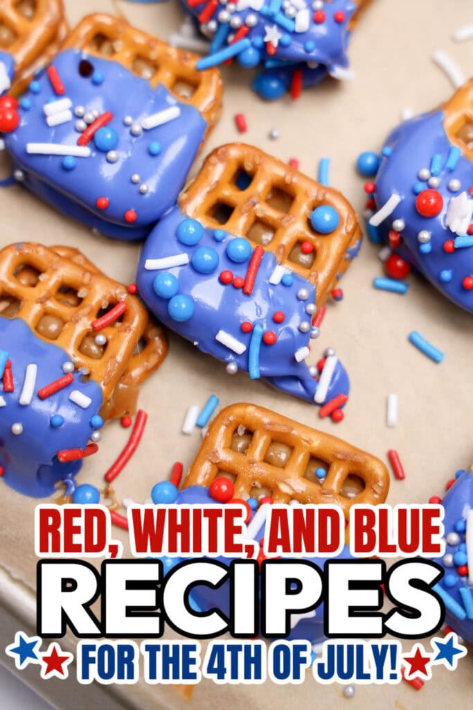 red, white, and blue recipes for Red, - 4th of July Caramel Pretzel Sandwiches
