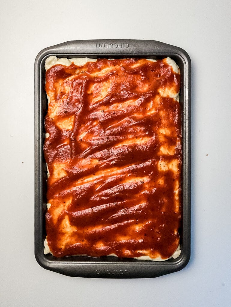 Sheet Pan Pizza Process Photo