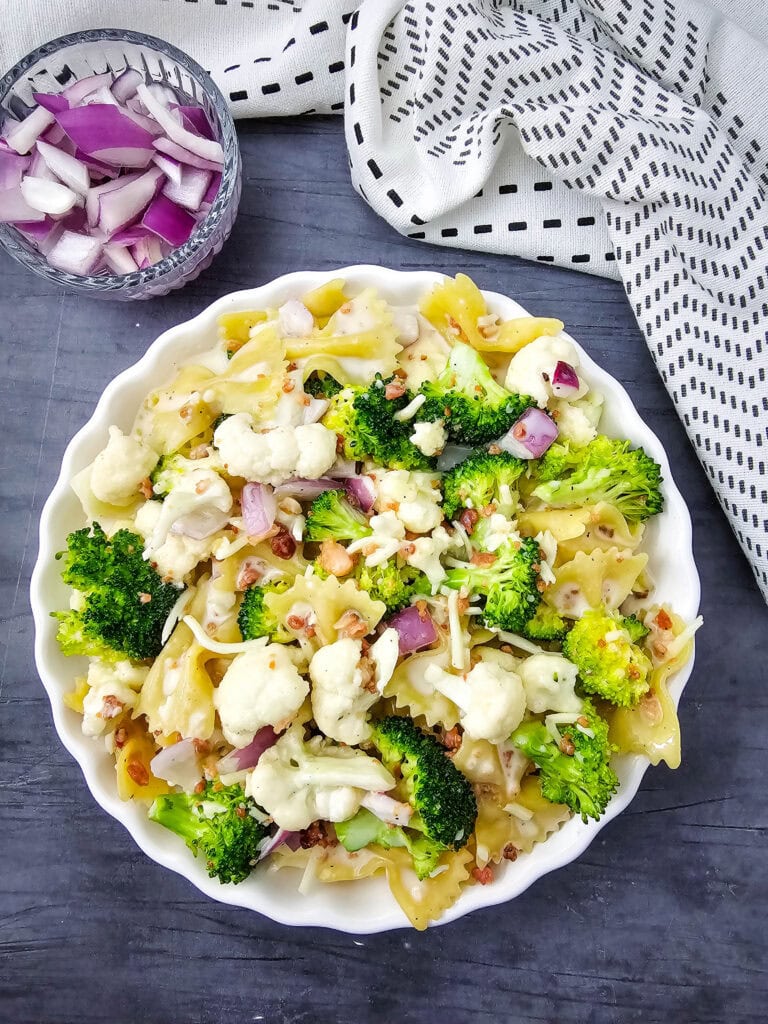 Broccoli Cauliflower Pasta Salad Process Photo