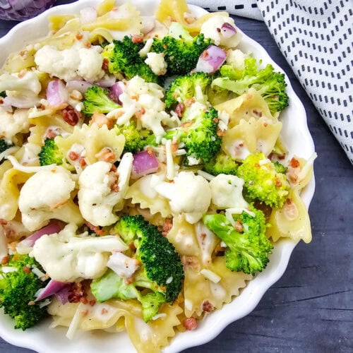 Broccoli Cauliflower Pasta Salad Process Photo