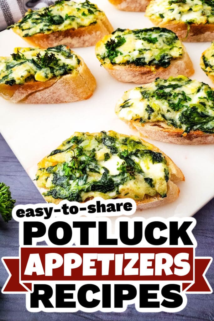 Potluck Appetizers -Spinach Artichoke Crostini