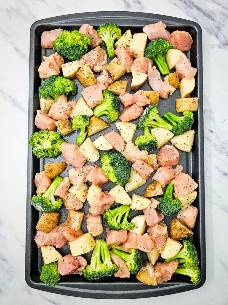 Cheesy Chicken Bacon Ranch Sheet Pan Meal Process Photo