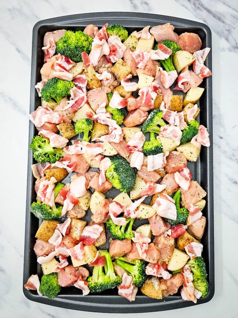 Cheesy Chicken Bacon Ranch Sheet Pan Meal Process Photo
