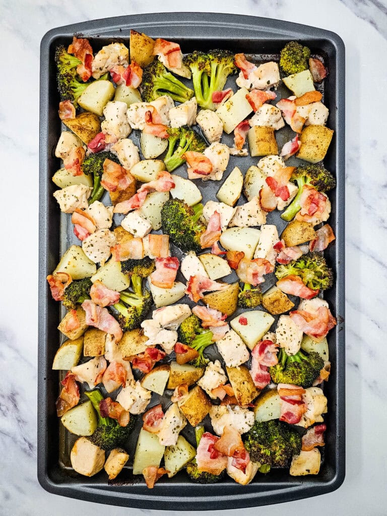 Cheesy Chicken Bacon Ranch Sheet Pan Meal Process Photo