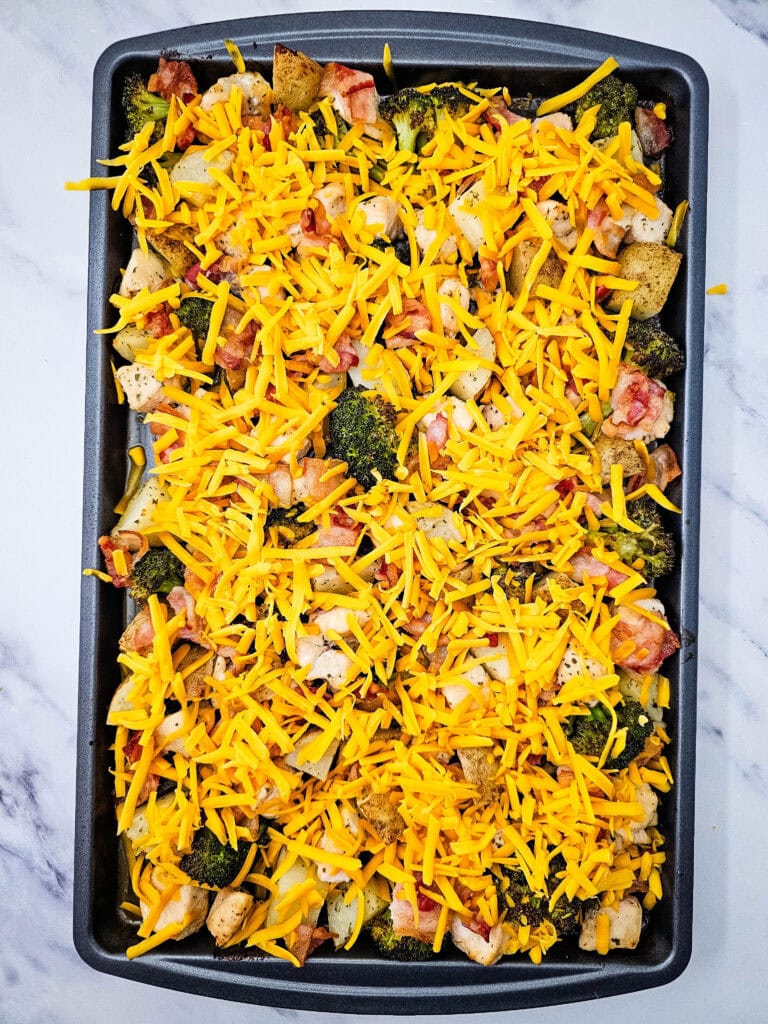 Cheesy Chicken Bacon Ranch Sheet Pan Meal Process Photo