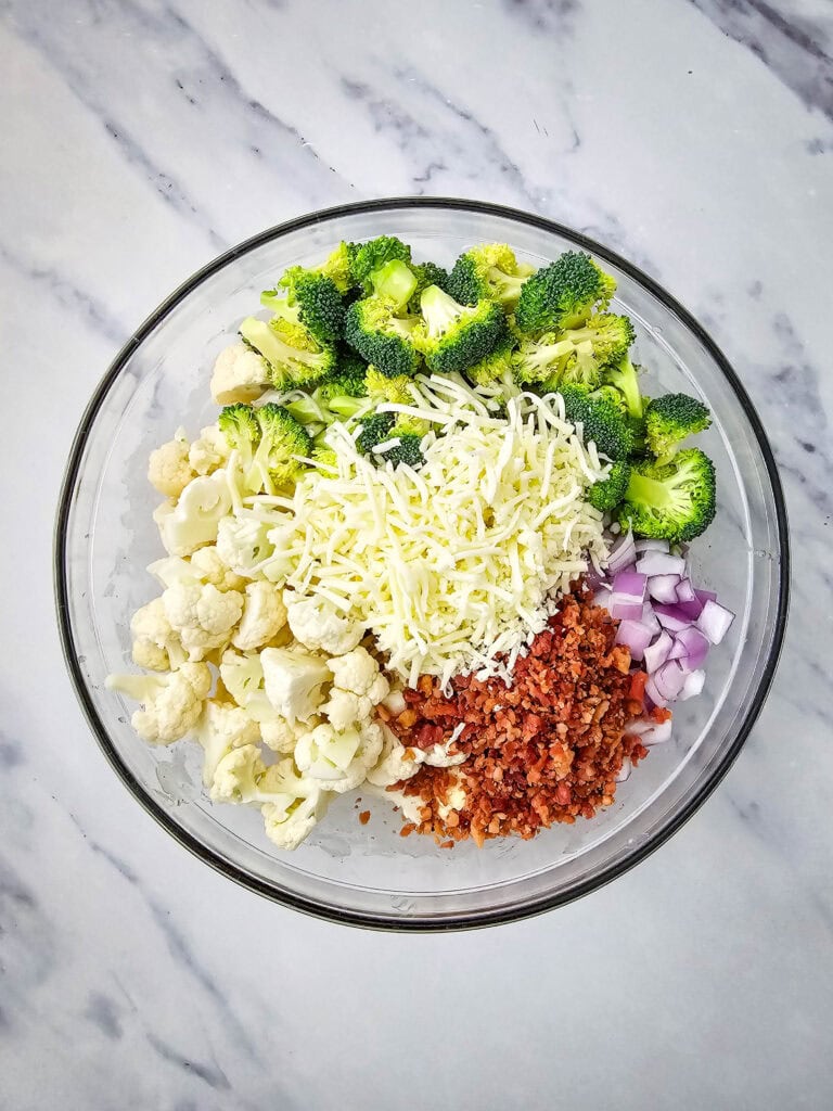 Broccoli Cauliflower Pasta Salad Process Photo
