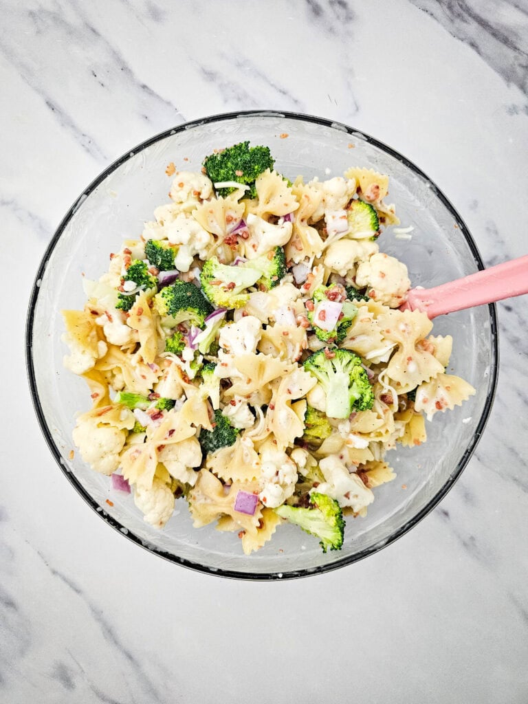 Broccoli Cauliflower Pasta Salad Process Photo