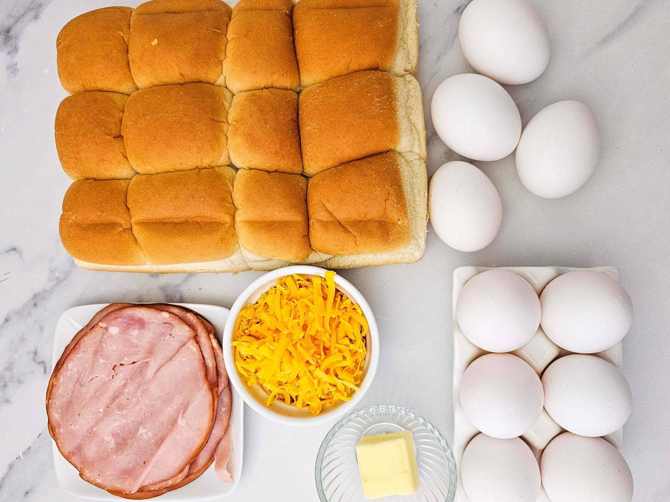 Ham and Cheese Breakfast Sliders Process Ingredients