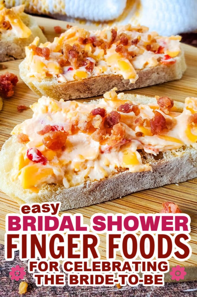 bridal shower finger foods-Pimento Cheese and Bacon Crostini