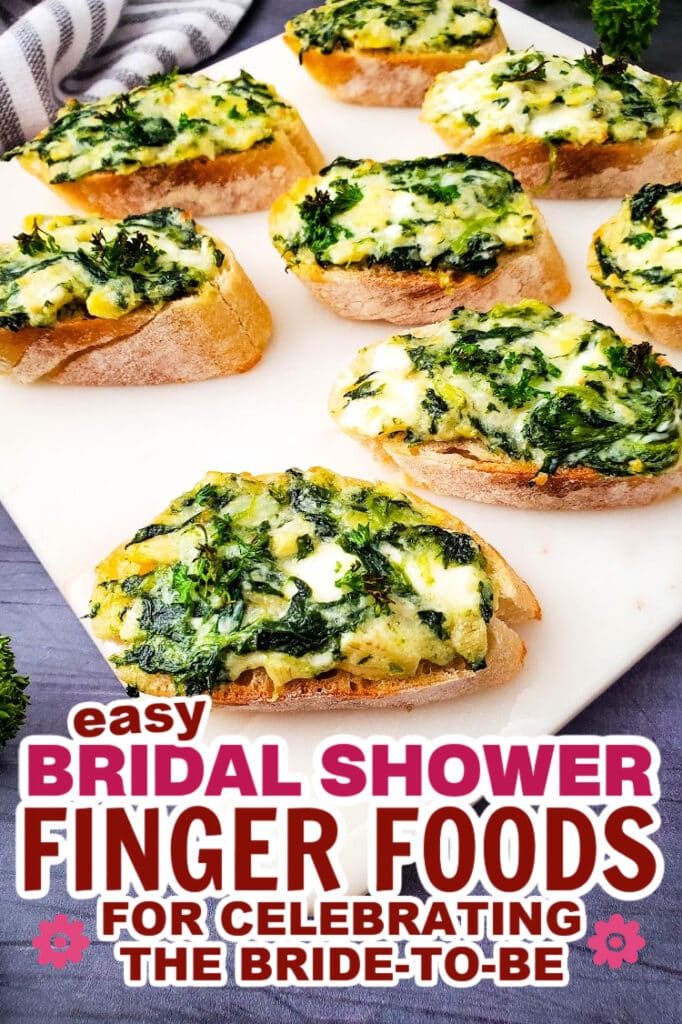 bridal shower finger foods-Spinach Artichoke Crostini