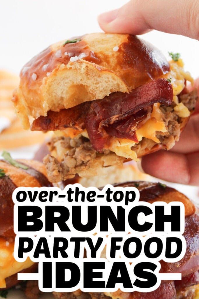 brunch party food ideas - Breakfast Sliders on Pretzel Buns