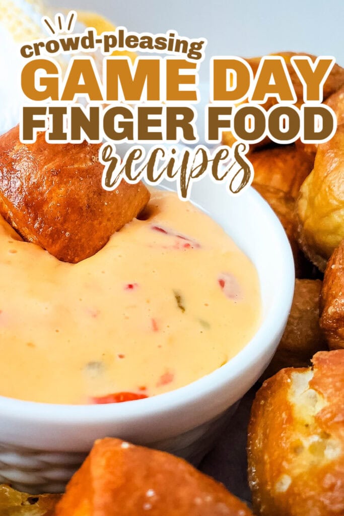 game day finger foods - Soft Pretzel Bites with Cheesy Dip