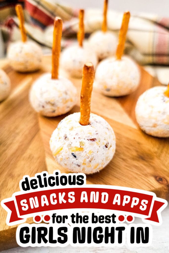 girls night snacks - Cheeseball Bites on Pretzel Sticks
