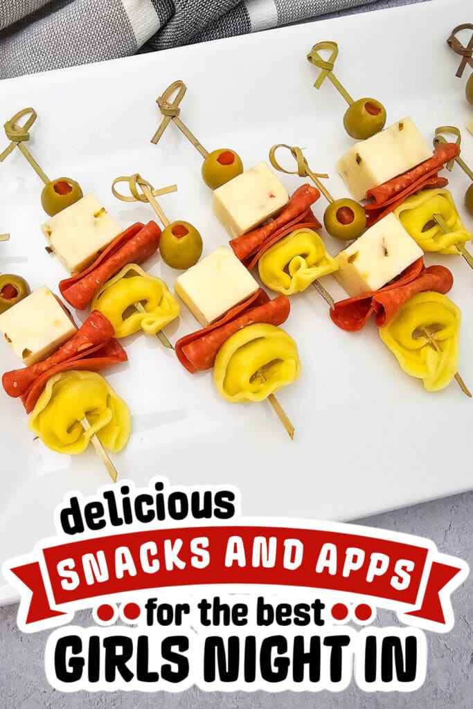 girls night snacks -Cheesy Tortellini Skewers