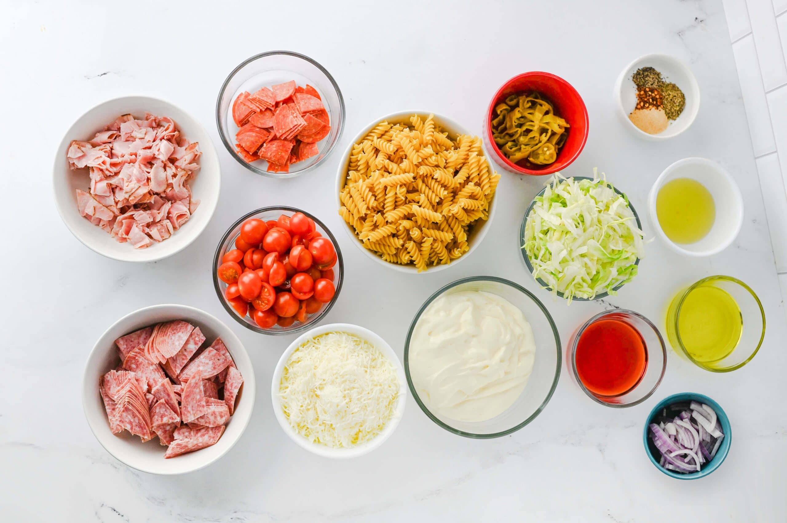 Italian Grinder Pasta Salad Process Ingredients