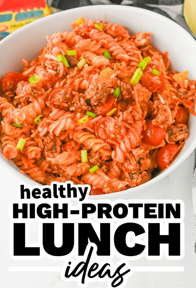 high protein lunch ideas -Cheesy Taco Pasta Salad with Catalina Dressing