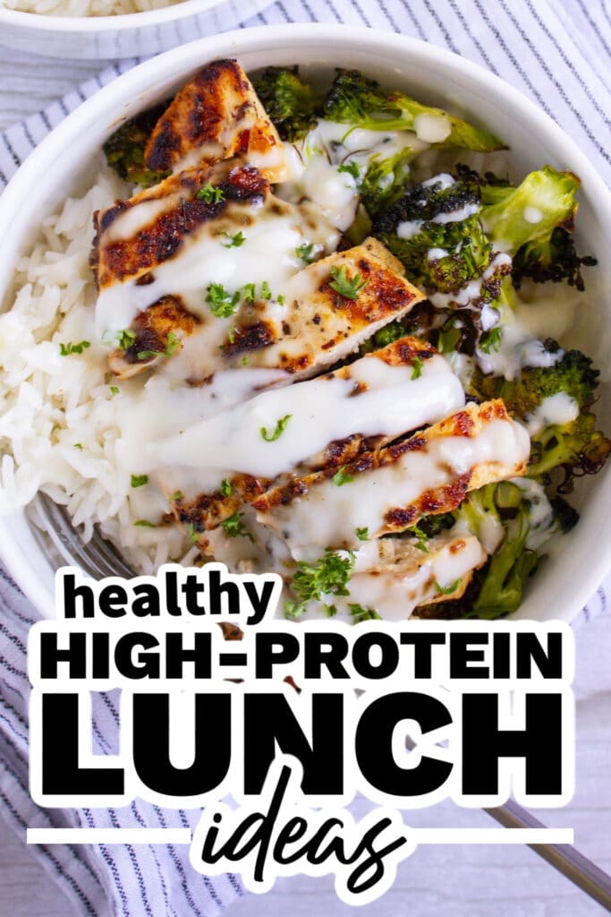high protein lunch ideas - Chicken and Broccoli Bowls with Creamy Garlic Sauce