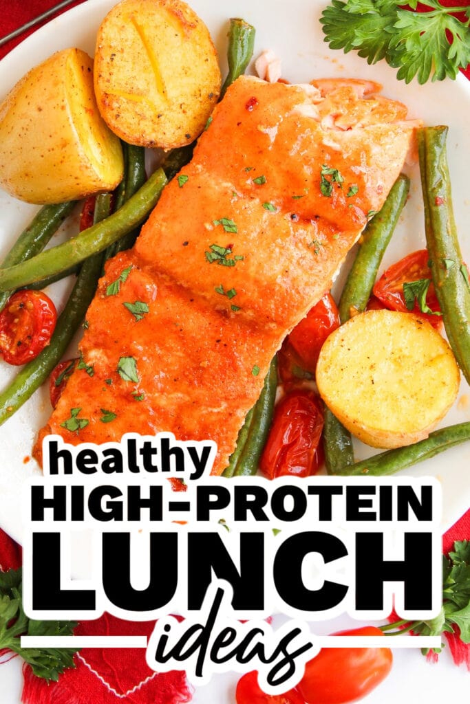 high protein lunch ideas - Sheet Pan Maple Glazed Salmon with Roasted Vegetables
