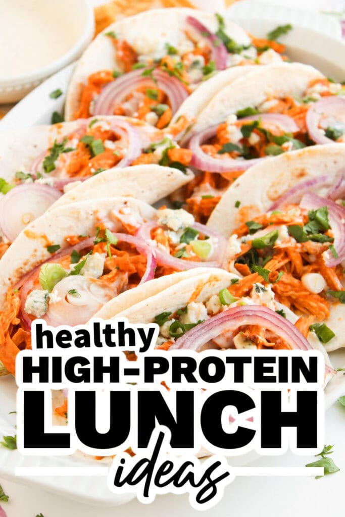 high protein lunch ideas - Spicy Cheesy Buffalo Chicken Tacos