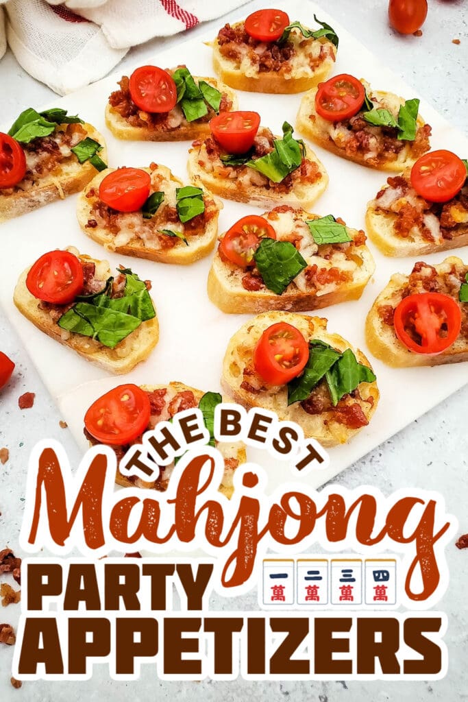 mahjong party food ideas - Bacon-Topped BLT Crostini Appetizer