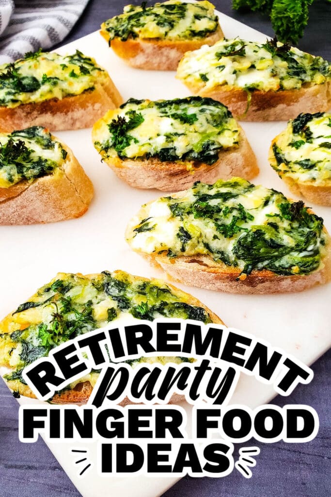 retirement party finger food ideas - Spinach Artichoke Crostini