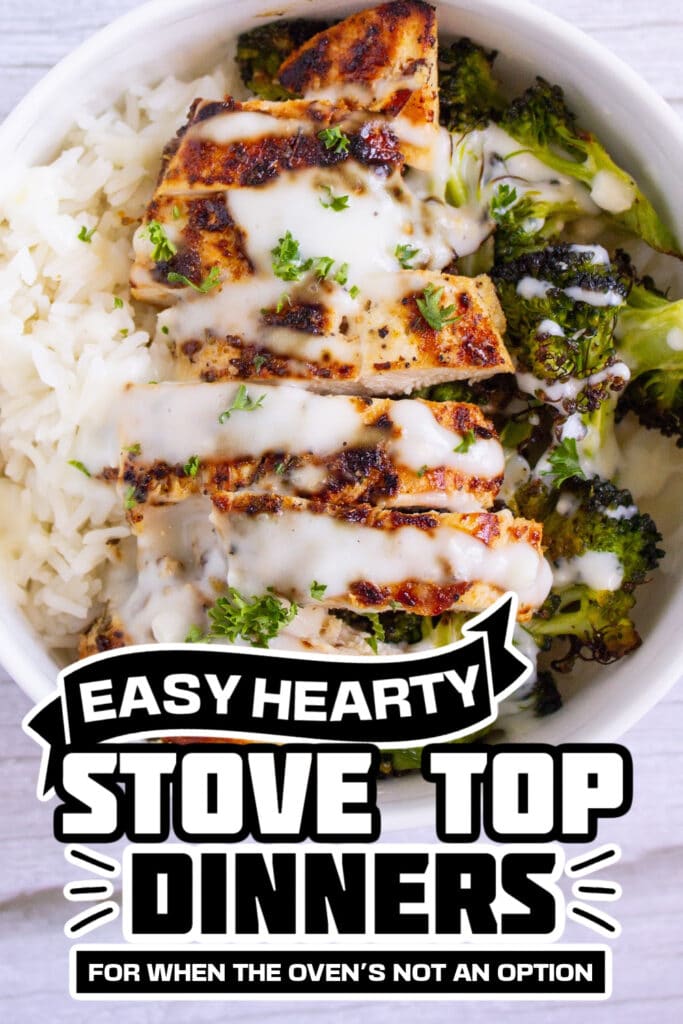 stove top dinners - Chicken and Broccoli Bowls with Creamy Garlic Sauce