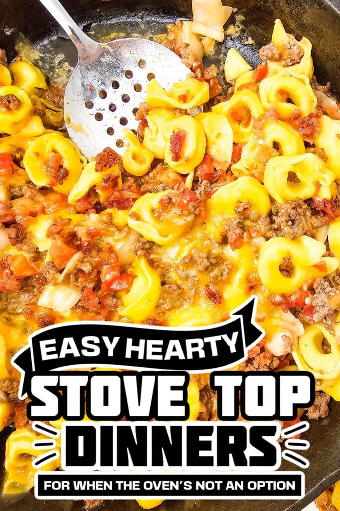 stove top dinners - One-Pan Skillet Bacon Cheeseburger Tortellini