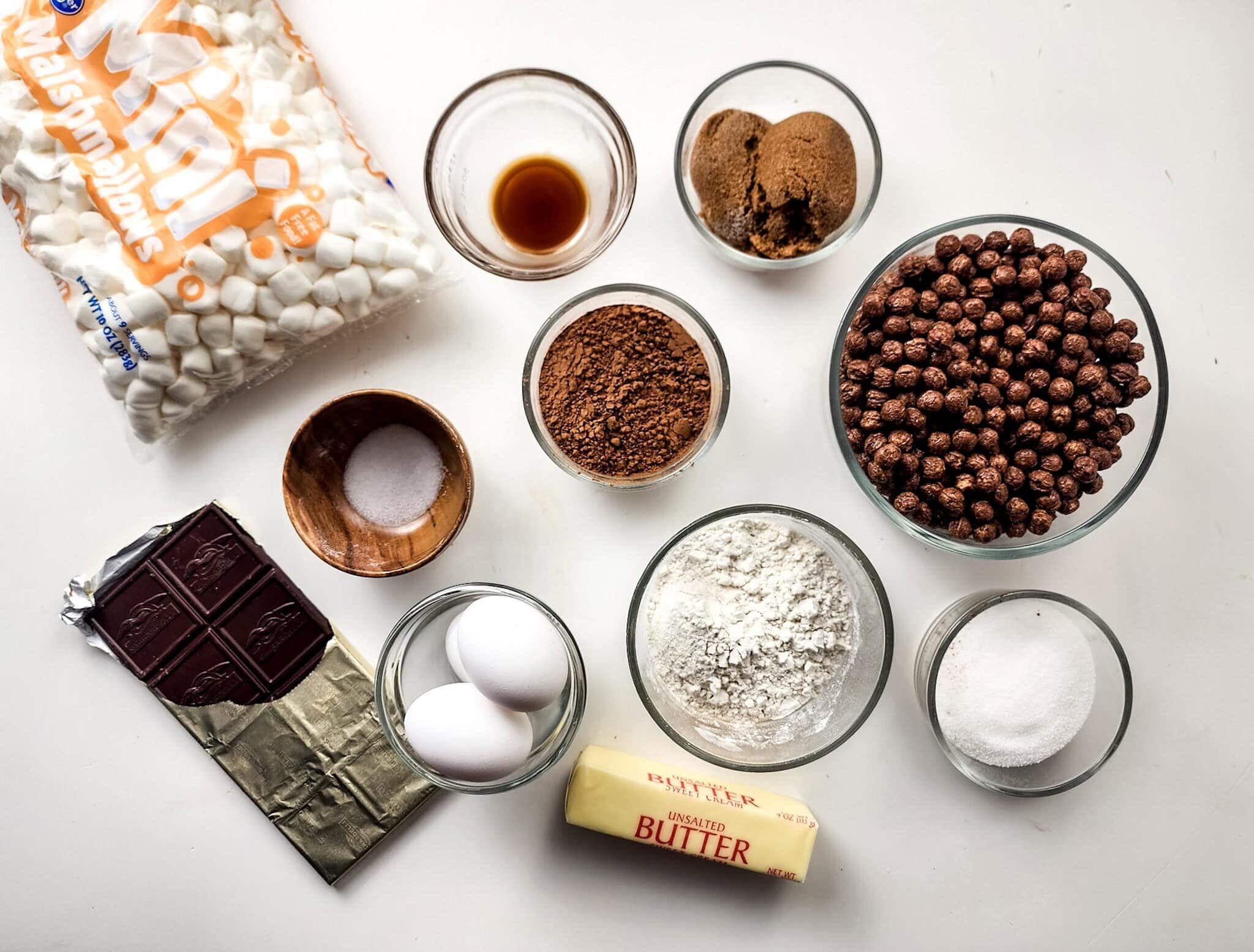 Marshmallow Cocoa Puff Brownies ingredients