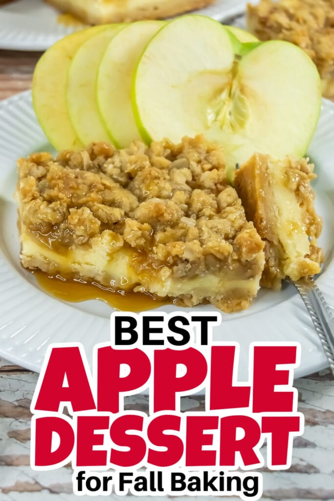 Apple Dessert Recipes-Creamy Caramel Apple Cheesecake Bars with Streusel