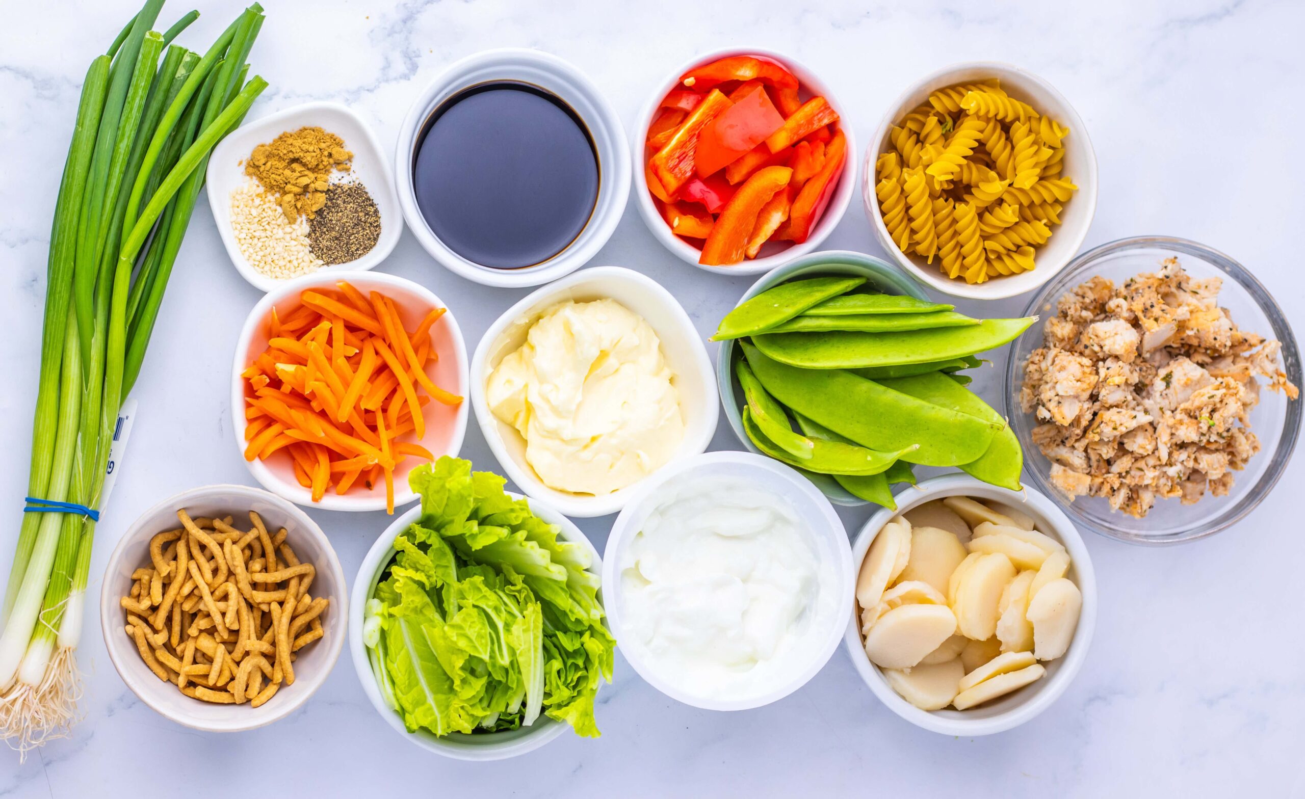 Chinese Chicken Pasta Salad Process Ingredients
