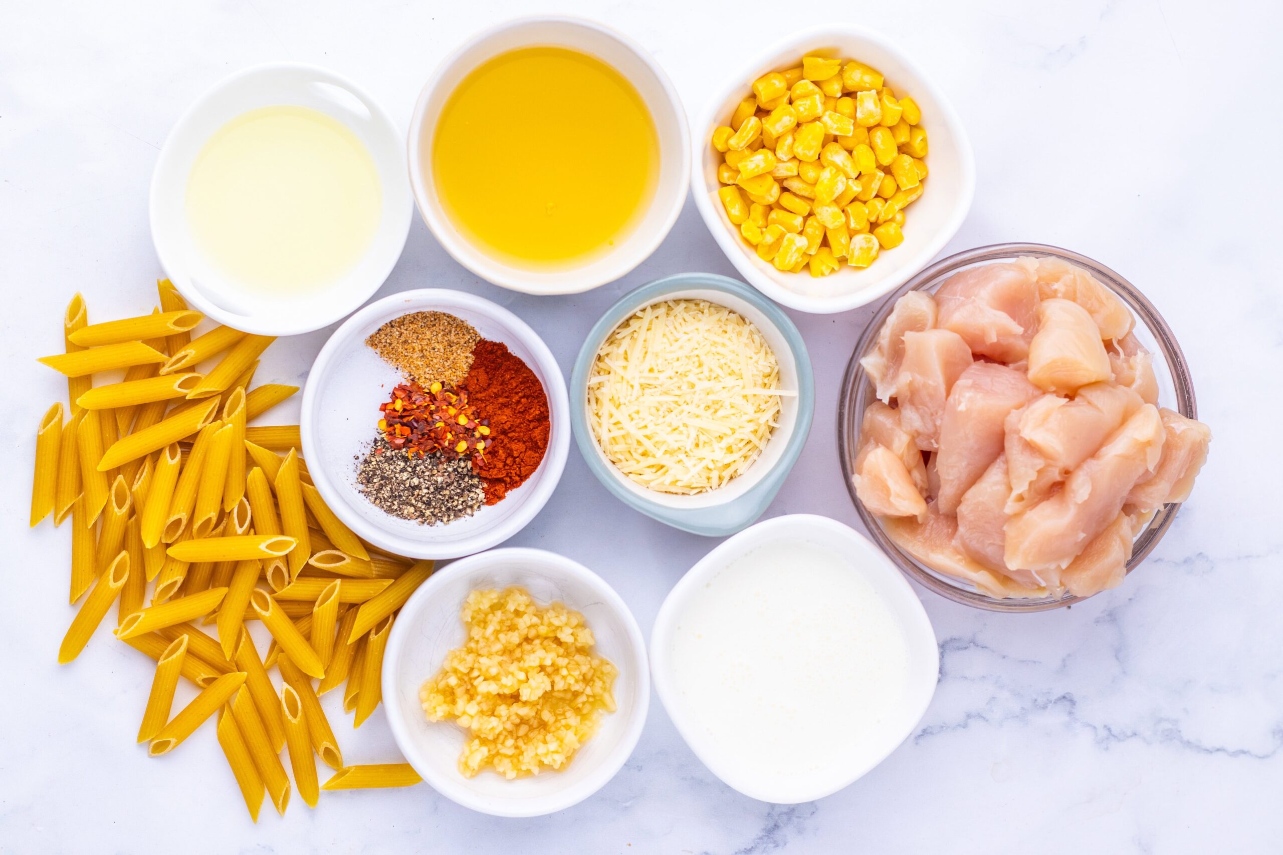 Creamy Cajun Corn Chicken Pasta Process Ingredients