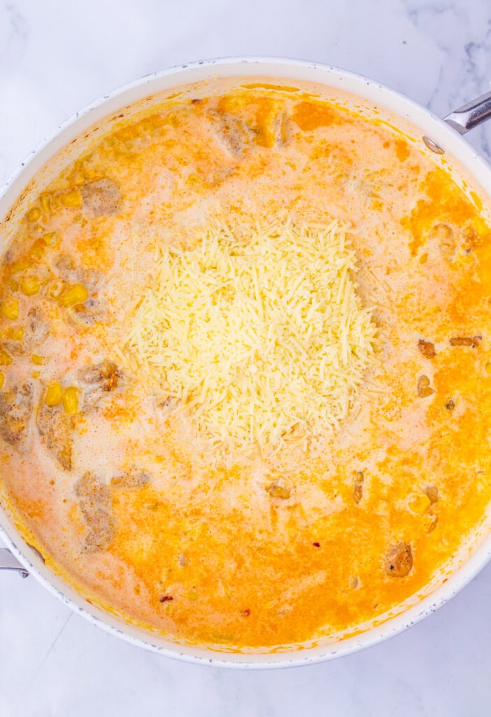 Creamy Cajun Corn Chicken Pasta Process Photo