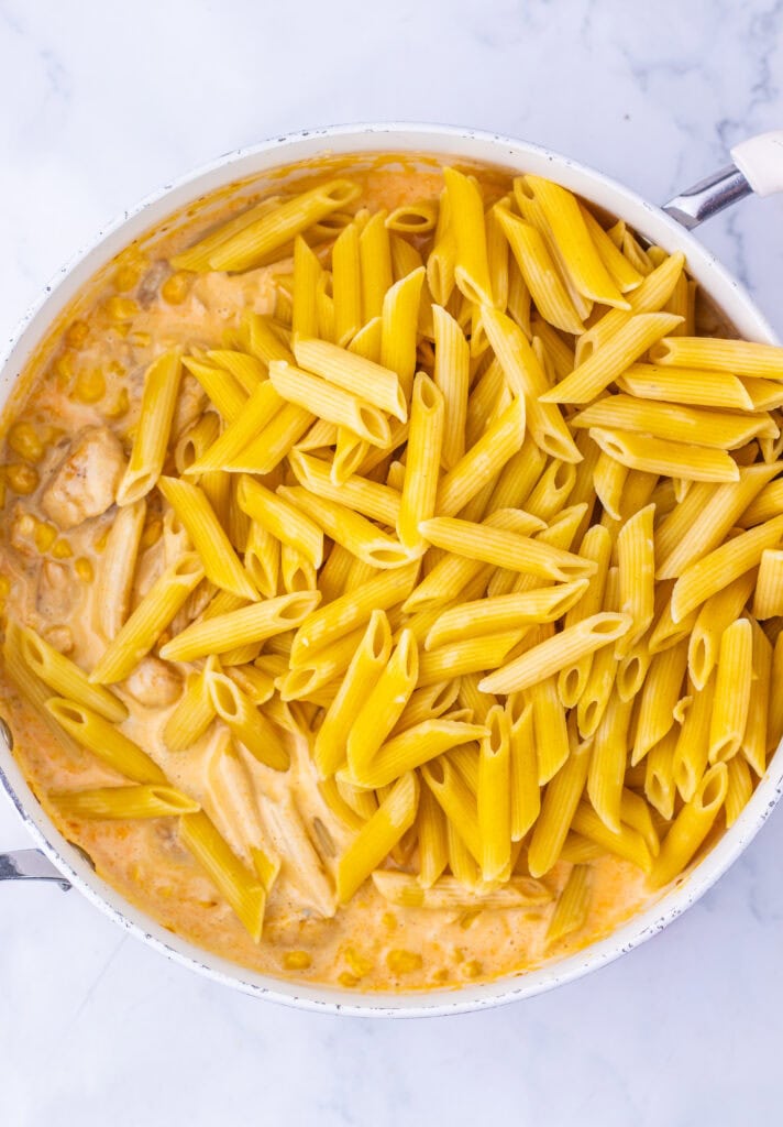 Creamy Cajun Corn Chicken Pasta Process Photo