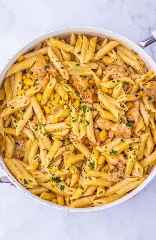 Creamy Cajun Corn Chicken Pasta Process Photo