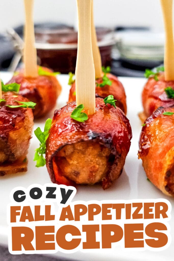 Fall Appetizers-Juicy BBQ Bacon Wrapped Meatballs