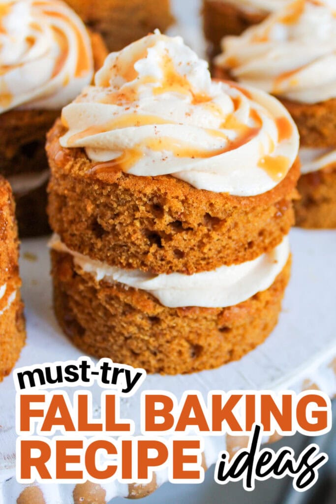 Fall Baking Recipes-Mini Pumpkin Cakes with Caramel Buttercream Frosting