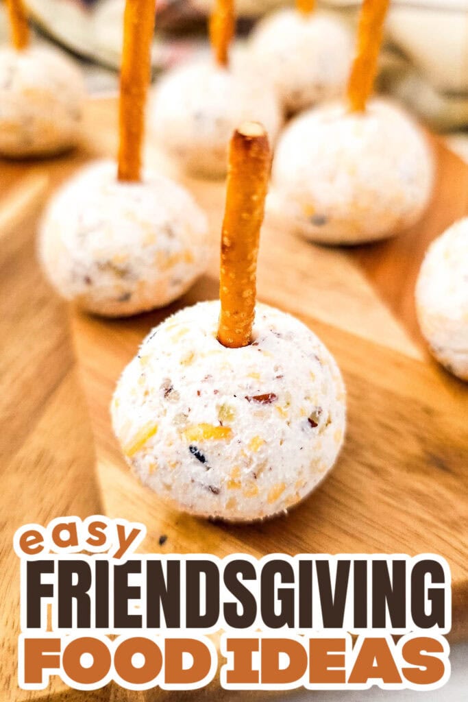 Friendsgiving Food Ideas- Cheeseball Bites on Pretzel Sticks