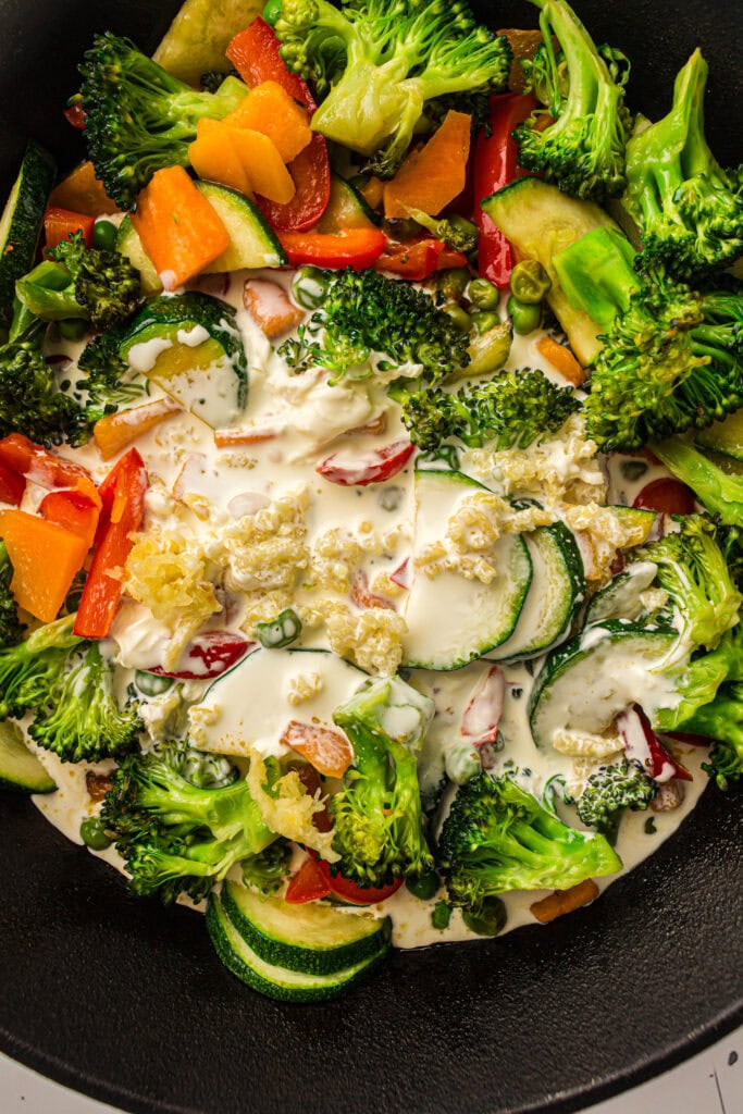 Creamy Pasta Primavera Process Photo