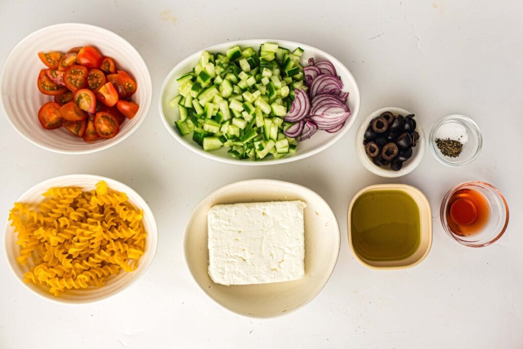 Greek Pasta Salad Process Ingredients