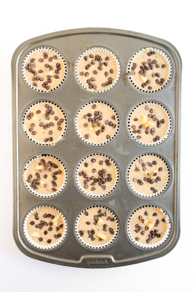 Chocolate Chip & Banana Pancake Muffins Process Photo