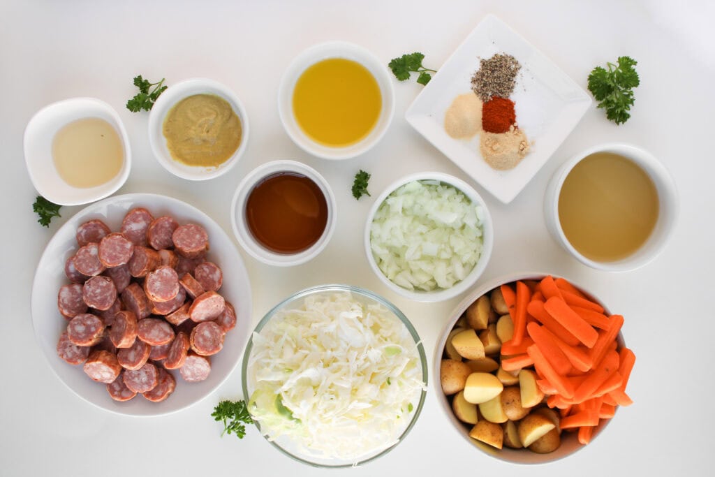Sausage, Cabbage, and Potato Skillet Process Ingredients
