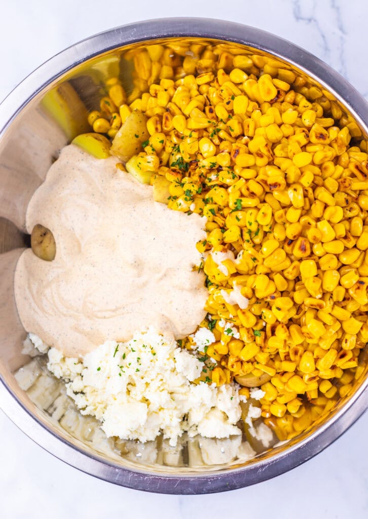 Loaded Street Corn Potato Salad Process Photo