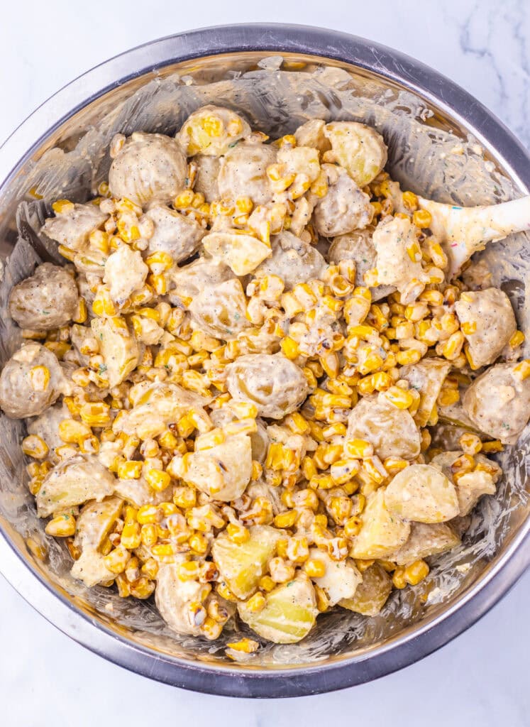 Loaded Street Corn Potato Salad Process Photo