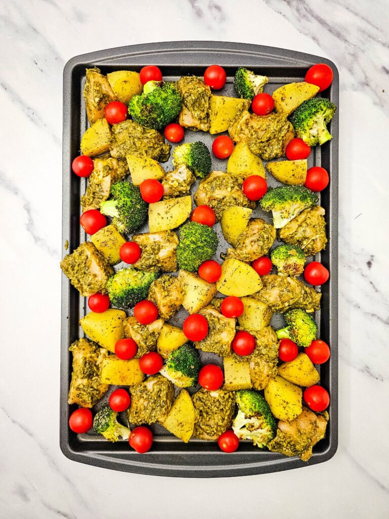 Sheet Pan Pesto Chicken Process Photo