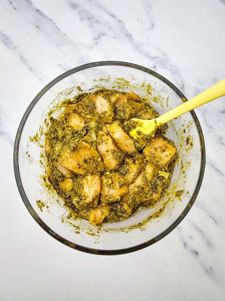 Sheet Pan Pesto Chicken Process Photo