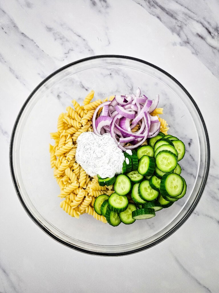 Cucumber Pasta Salad Process Photo