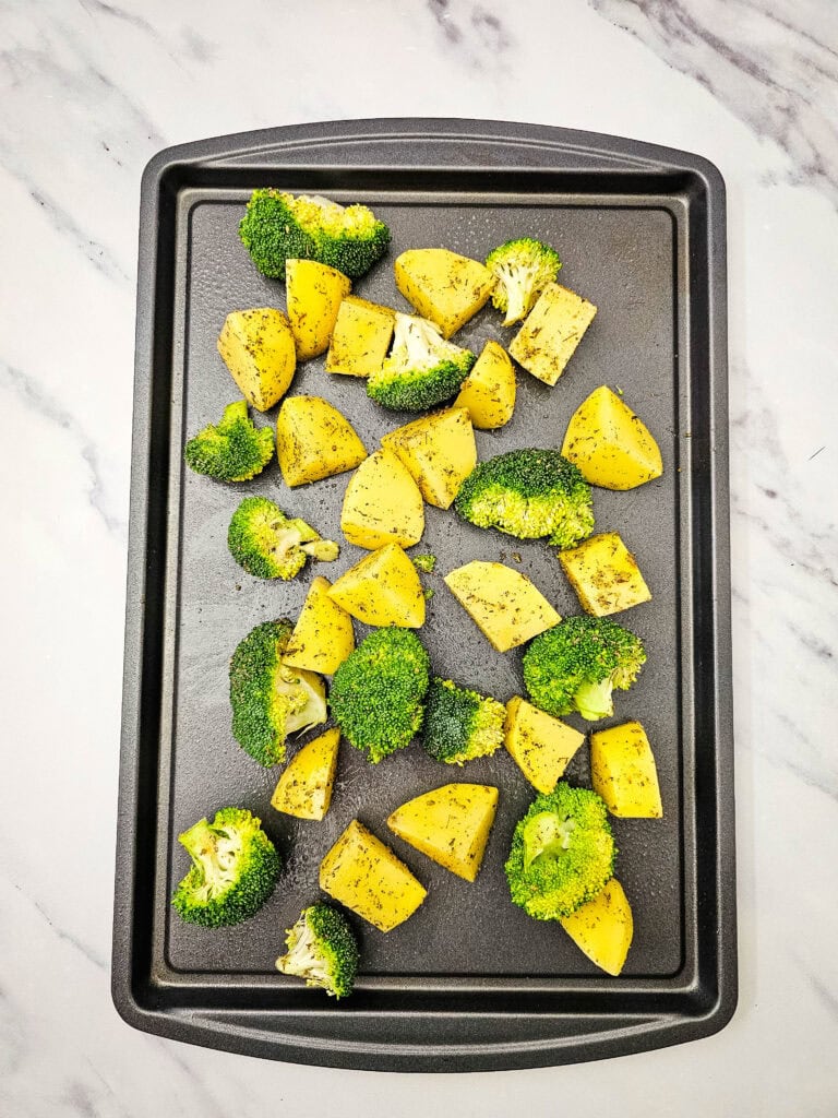 Sheet Pan Pesto Chicken Process Photo