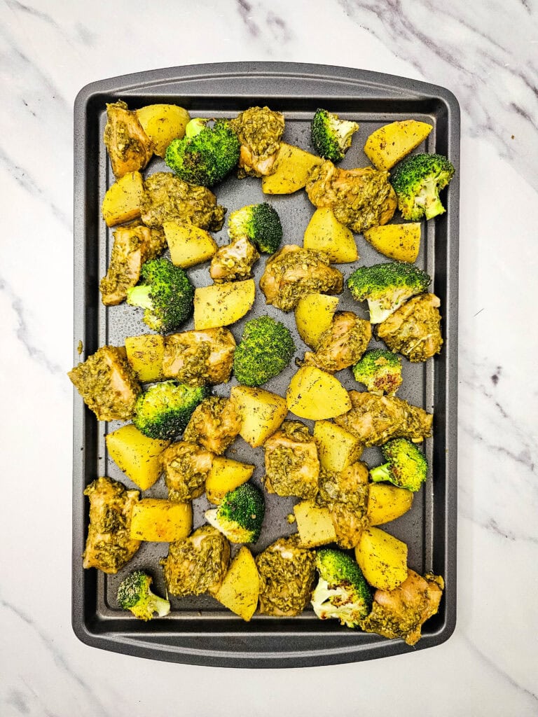 Sheet Pan Pesto Chicken Process Photo