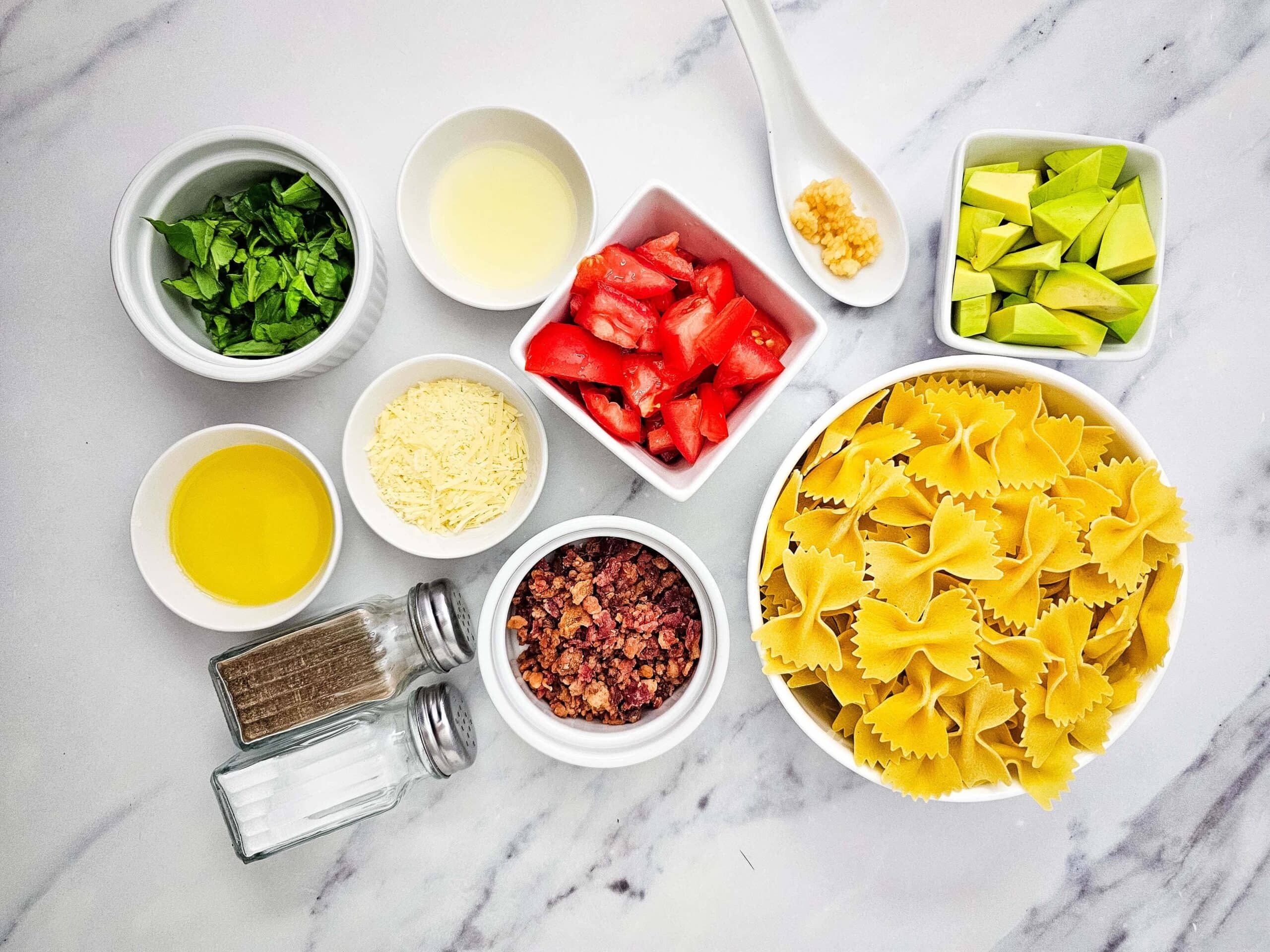 Avocado Pasta Salad Process Ingredients